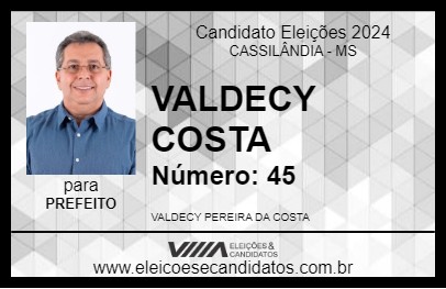 Candidato VALDECY COSTA 2024 - CASSILÂNDIA - Eleições