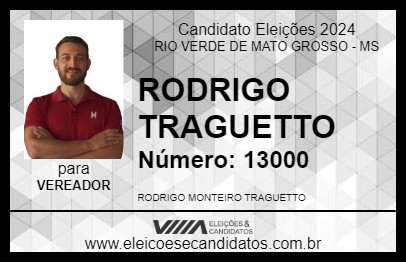 Candidato RODRIGO TRAGUETTO 2024 - RIO VERDE DE MATO GROSSO - Eleições