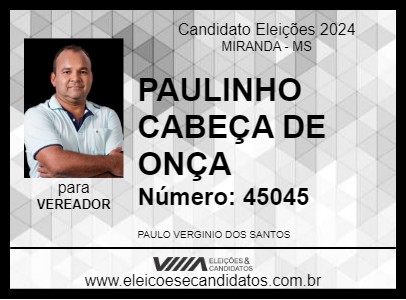 Candidato PAULINHO CABEÇA DE ONÇA 2024 - MIRANDA - Eleições