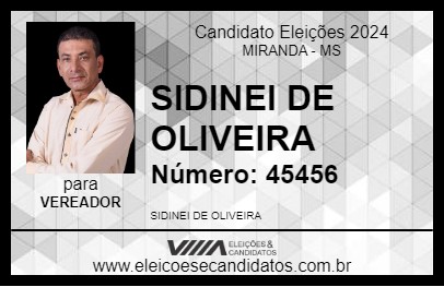 Candidato SIDINEI DE OLIVEIRA 2024 - MIRANDA - Eleições