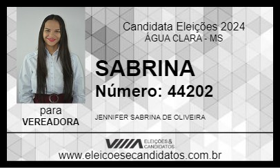 Candidato SABRINA 2024 - ÁGUA CLARA - Eleições