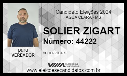 Candidato SOLIER ZIGART 2024 - ÁGUA CLARA - Eleições