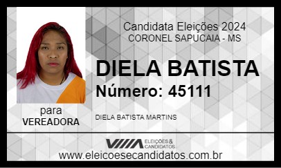 Candidato DIELA BATISTA 2024 - CORONEL SAPUCAIA - Eleições