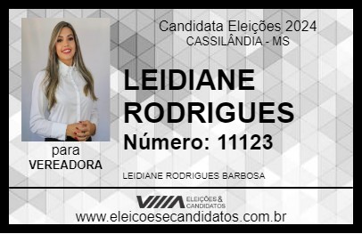 Candidato LEIDIANE RODRIGUES 2024 - CASSILÂNDIA - Eleições