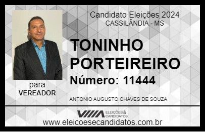 Candidato TONINHO PORTEIREIRO 2024 - CASSILÂNDIA - Eleições