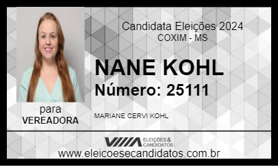 Candidato NANE KOHL 2024 - COXIM - Eleições