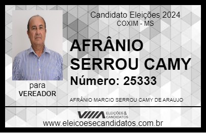 Candidato AFRÂNIO SERROU CAMY 2024 - COXIM - Eleições