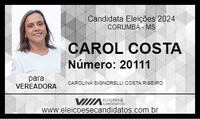 Candidato CAROL COSTA 2024 - CORUMBÁ - Eleições