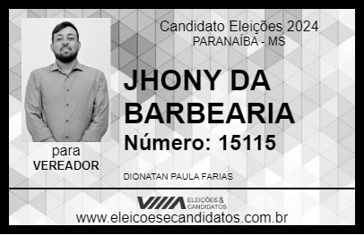 Candidato JHONY DA BARBEARIA 2024 - PARANAÍBA - Eleições