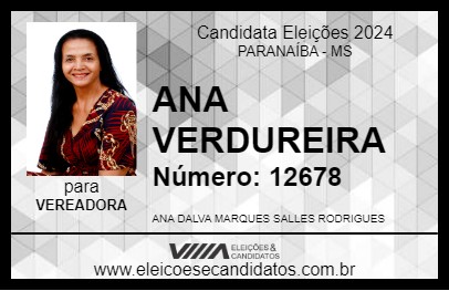 Candidato ANA VERDUREIRA 2024 - PARANAÍBA - Eleições