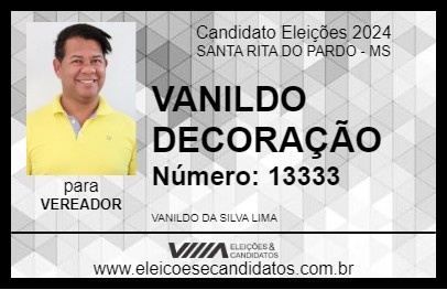 Candidato VANILDO DECORAÇÃO 2024 - SANTA RITA DO PARDO - Eleições