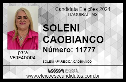 Candidato SOLENI CAOBIANCO 2024 - ITAQUIRAÍ - Eleições