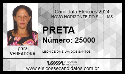 Candidato PRETA 2024 - NOVO HORIZONTE DO SUL - Eleições