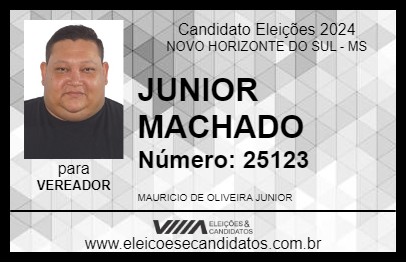 Candidato JUNIOR MACHADO 2024 - NOVO HORIZONTE DO SUL - Eleições