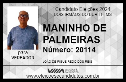 Candidato MANINHO DE PALMEIRAS 2024 - DOIS IRMÃOS DO BURITI - Eleições