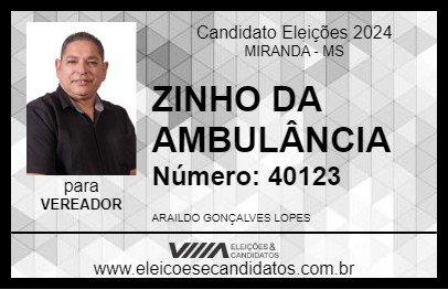 Candidato ZINHO DA AMBULÂNCIA 2024 - MIRANDA - Eleições