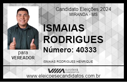 Candidato ISMAIAS RODRIGUES 2024 - MIRANDA - Eleições