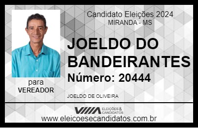 Candidato JOELDO DO BANDEIRANTES 2024 - MIRANDA - Eleições