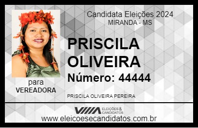 Candidato PRISCILA OLIVEIRA 2024 - MIRANDA - Eleições