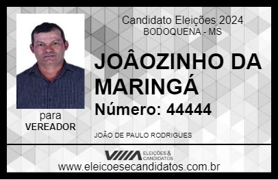 Candidato JOÂOZINHO DA MARINGÁ 2024 - BODOQUENA - Eleições