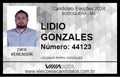 Candidato LIDIO GONZALES 2024 - BODOQUENA - Eleições