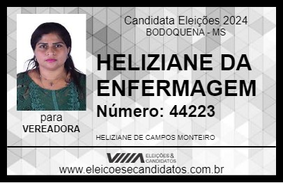 Candidato HELIZIANE DA ENFERMAGEM 2024 - BODOQUENA - Eleições