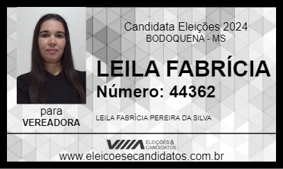 Candidato LEILA FABRÍCIA 2024 - BODOQUENA - Eleições