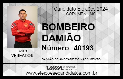 Candidato BOMBEIRO DAMIÃO 2024 - CORUMBÁ - Eleições