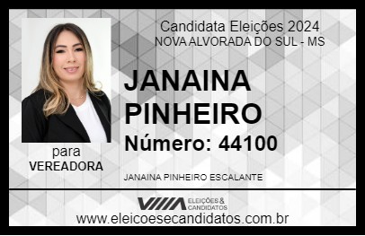 Candidato JANAINA PINHEIRO 2024 - NOVA ALVORADA DO SUL - Eleições