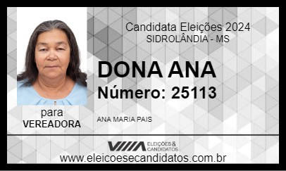 Candidato DONA ANA 2024 - SIDROLÂNDIA - Eleições