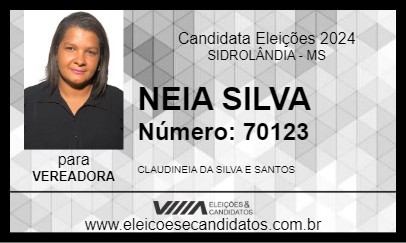 Candidato NEIA SILVA 2024 - SIDROLÂNDIA - Eleições