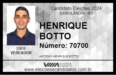 Candidato HENRIQUE BOTTO 2024 - SIDROLÂNDIA - Eleições