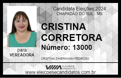 Candidato CRISTINA CORRETORA 2024 - CHAPADÃO DO SUL - Eleições