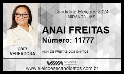 Candidato ANAI FREITAS 2024 - MIRANDA - Eleições