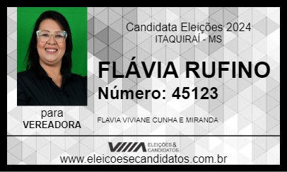 Candidato FLÁVIA RUFINO 2024 - ITAQUIRAÍ - Eleições