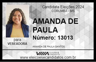 Candidato AMANDA DE PAULA 2024 - CORUMBÁ - Eleições