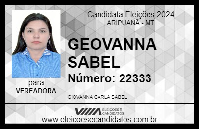 Candidato GIOVANNA SABEL 2024 - ARIPUANÃ - Eleições