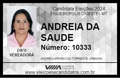 Candidato ANDREIA DA SAUDE 2024 - FIGUEIRÓPOLIS D\OESTE - Eleições