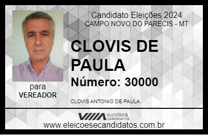 Candidato CLOVIS DE PAULA 2024 - CAMPO NOVO DO PARECIS - Eleições