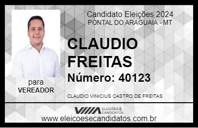 Candidato CLAUDIO FREITAS 2024 - PONTAL DO ARAGUAIA - Eleições