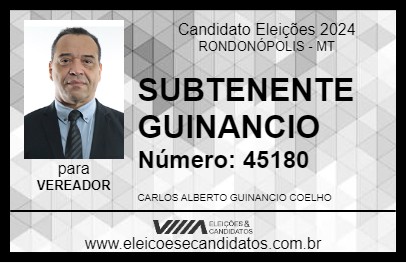 Candidato SUBTENENTE GUINANCIO 2024 - RONDONÓPOLIS - Eleições