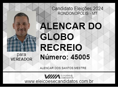 Candidato ALENCAR DO GLOBO RECREIO 2024 - RONDONÓPOLIS - Eleições