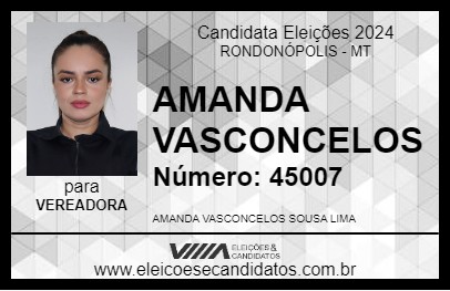 Candidato AMANDA VASCONCELOS 2024 - RONDONÓPOLIS - Eleições