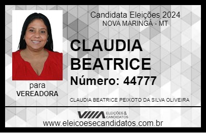 Candidato CLAUDIA BEATRICE 2024 - NOVA MARINGÁ - Eleições