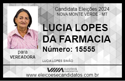 Candidato LUCIA LOPES DA FARMACIA 2024 - NOVA MONTE VERDE - Eleições