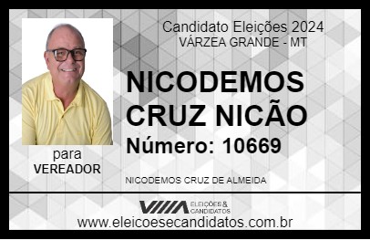 Candidato NICODEMOS CRUZ NICÃO 2024 - VÁRZEA GRANDE - Eleições