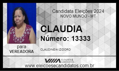 Candidato CLAUDIA 2024 - NOVO MUNDO - Eleições