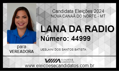 Candidato LANA DA RADIO 2024 - NOVA CANAÃ DO NORTE - Eleições