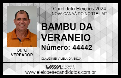 Candidato BAMBU DA VERANEIO 2024 - NOVA CANAÃ DO NORTE - Eleições