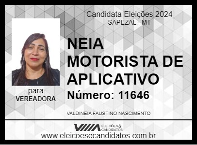 Candidato NEIA MOTORISTA DE APLICATIVO 2024 - SAPEZAL - Eleições